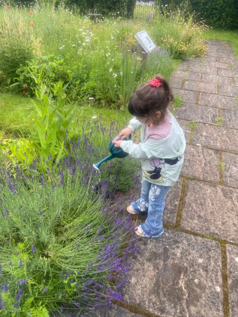 Child watering plants